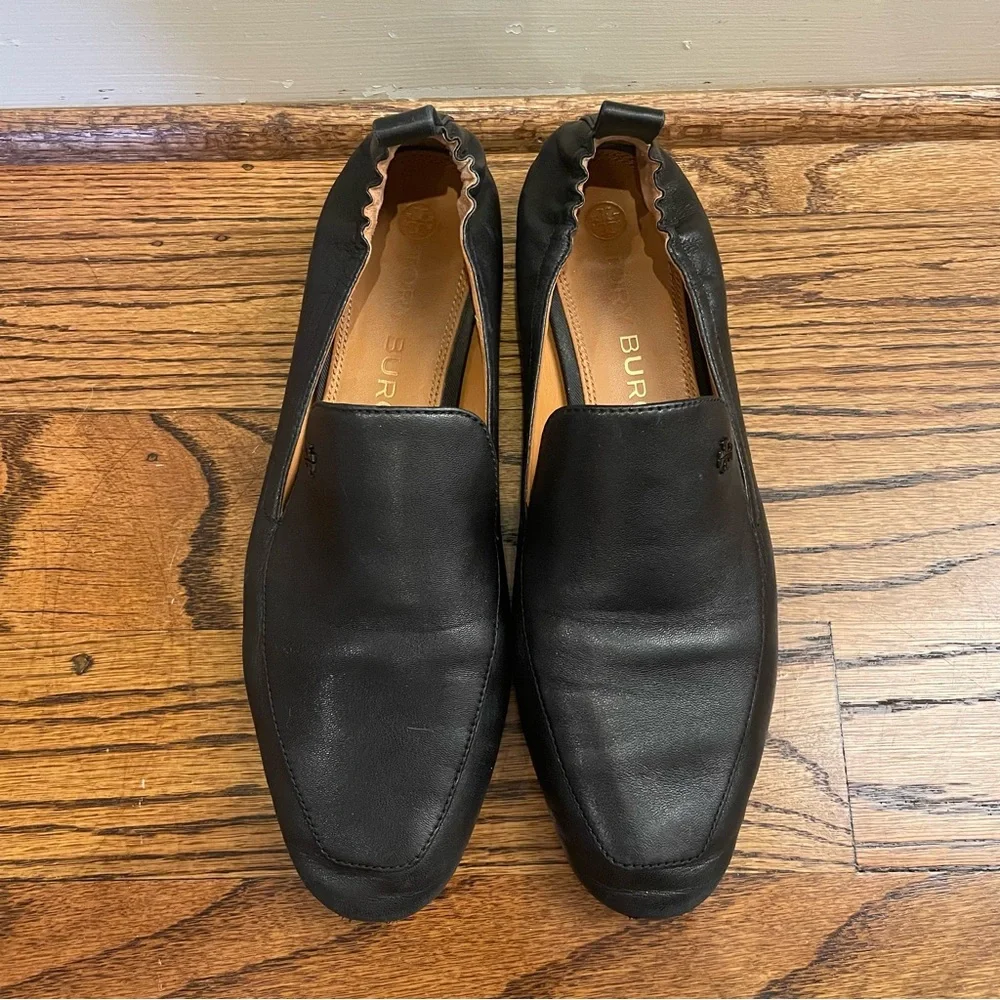 Tory Burch Black Leather Elastic-Back Loafers